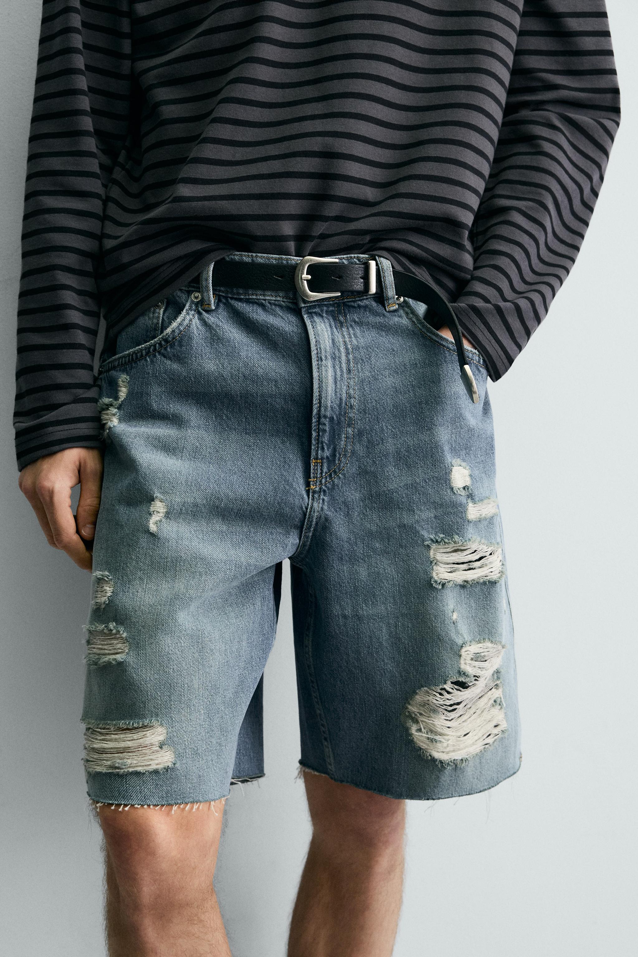 RIPPED RELAXED FIT DENIM SHORTS